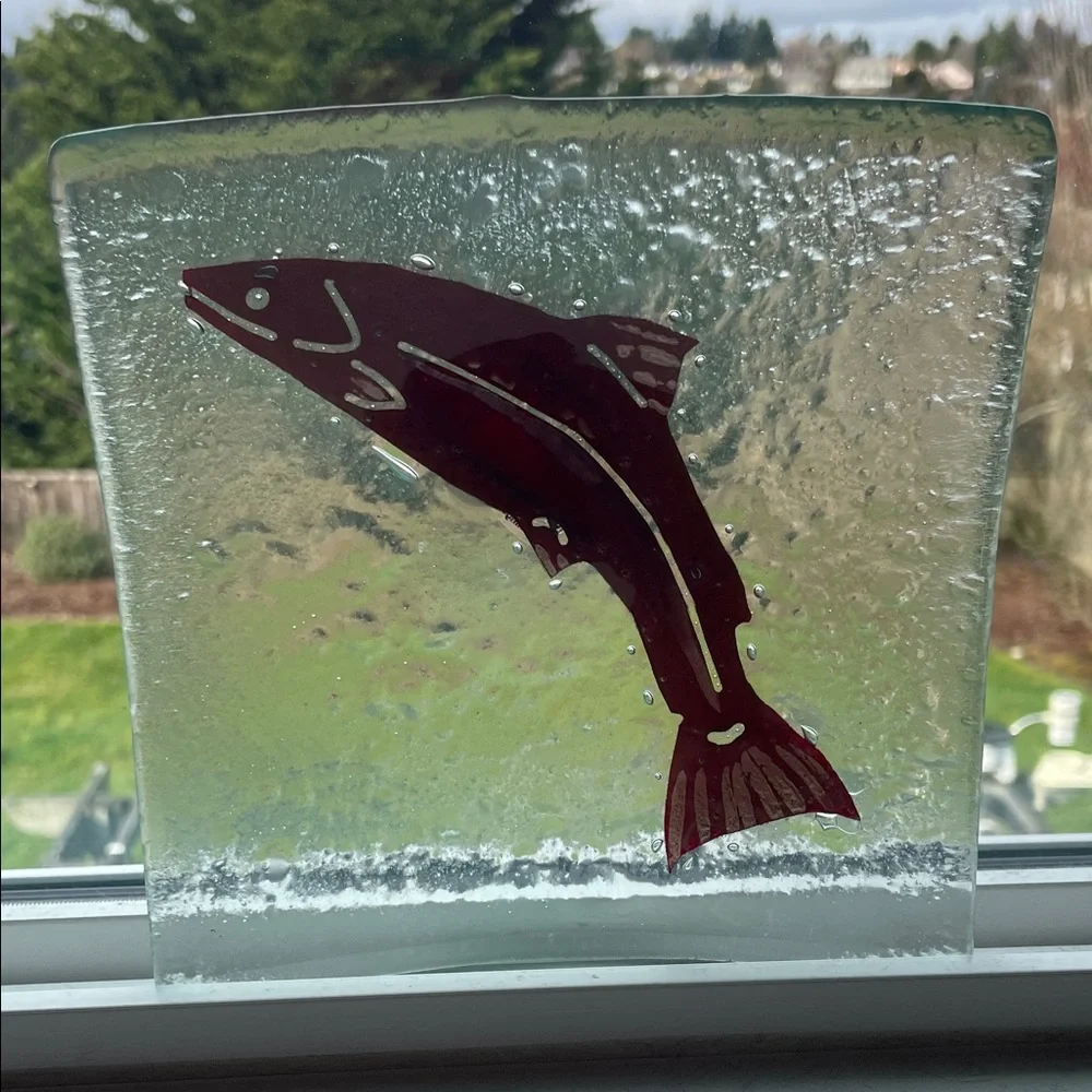 Set of 3 Jones Glassworks Fused Glass Sockeye Salmon Platters | Handcrafted Seat